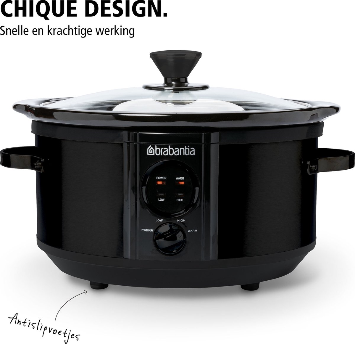 Afbeelding 2 van Brabantia BBEK1081MB Slowcooker - 3.5 Liter - 180 Watt - Warmhoudfunctie - Keramische Binnenpan - Zwart