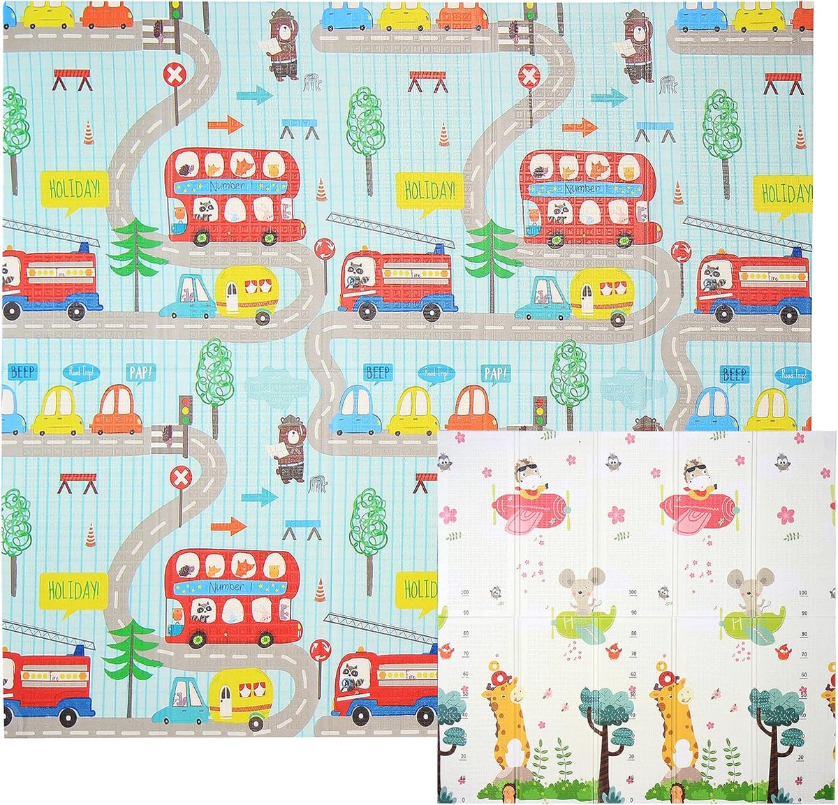 Omkeerbare Speelmat 196x175cm - Dubbelzijdige Opvouwbare Kindermat - Waterdicht en Veilig XPE-Schuim