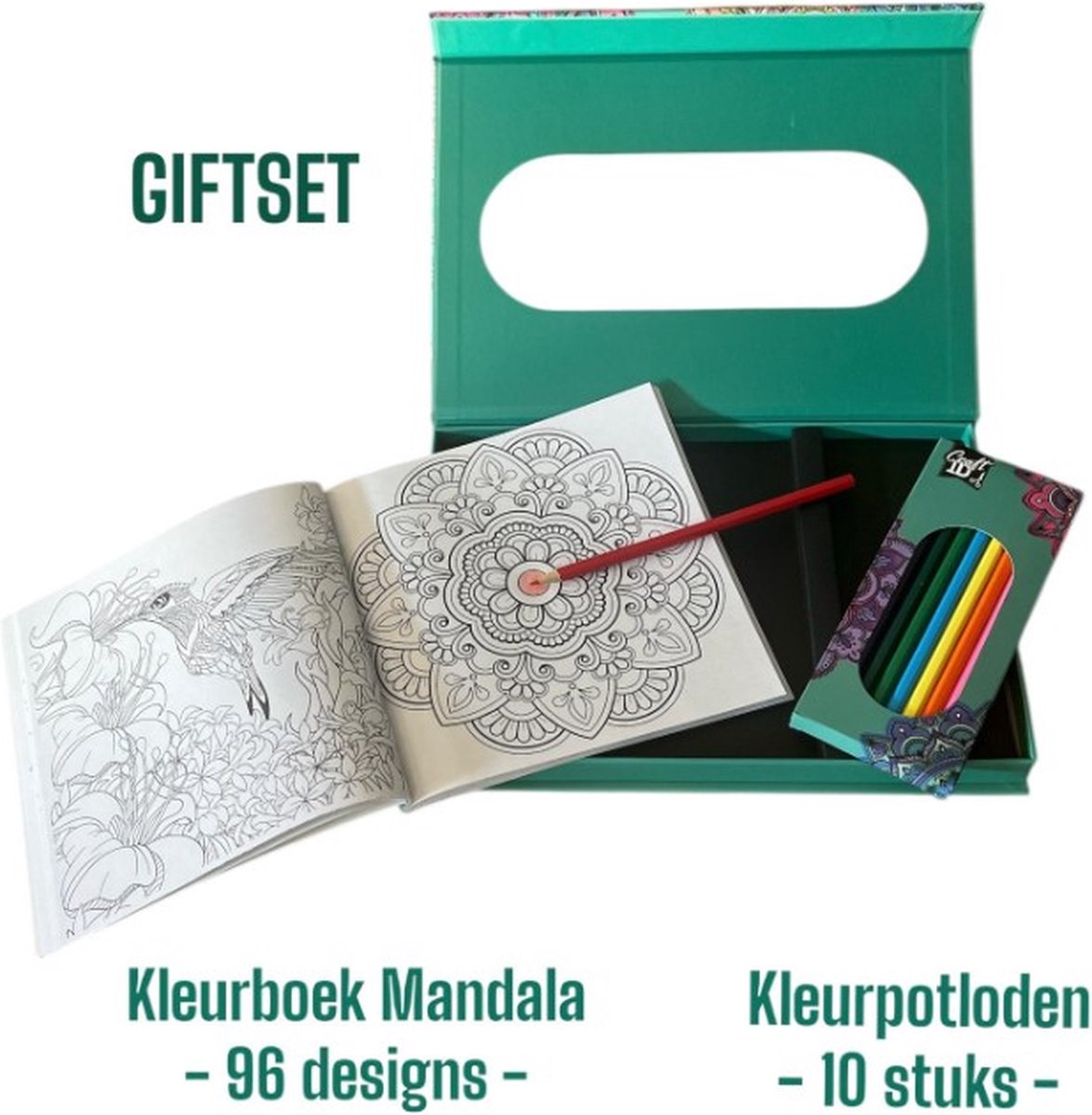 Craft ID Mandala Kleurboek voor Volwassenen - 96 Ontwerpen & 10 Kleurpotloden - Cadeau geschenk - Ontspannende Tekenset Volwassenen voor Kleuren en Stressverlichting — afbeelding 5