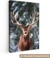 Peinture sur toile 60x90 cm - Décoration murale Cerf - Hiver - Neige - Forêt - Nature - Animal - Décoration murale murale salon - Décoration chambre - Accessoires de chambre - Peintures