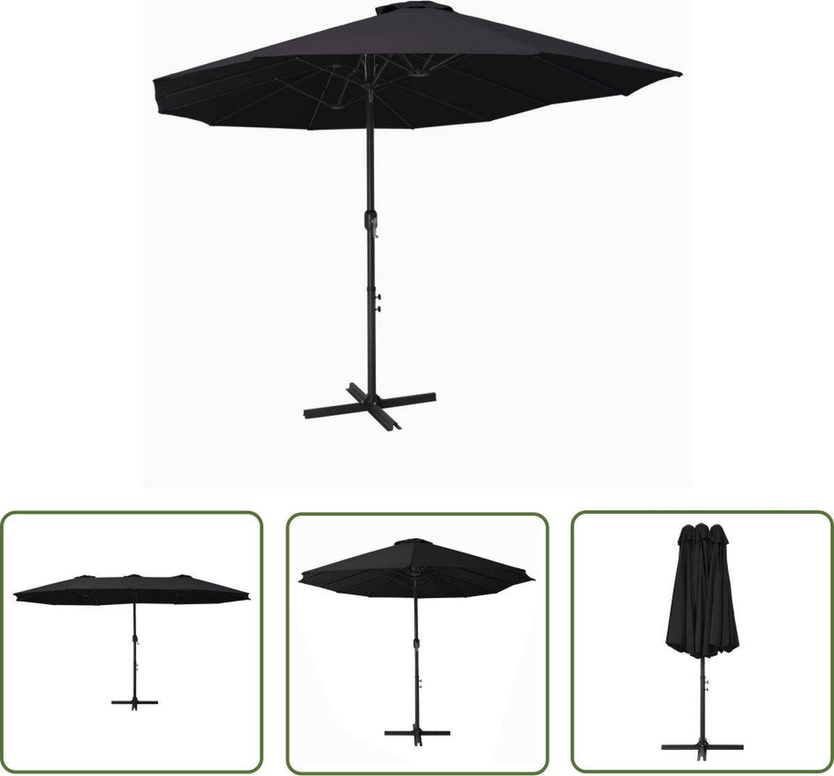Zwarte parasol van The Living Store, 460x270 cm, met aluminium paal en zonnezegel - Outdoor decoratie.