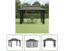 The Living Store Prieel met zijwanden 400x300x270 cm staal antracietkleurig - Tuinpaviljoen - Tuingereedschap - Buitenshuis Relaxen - Prijzel - Veranda
