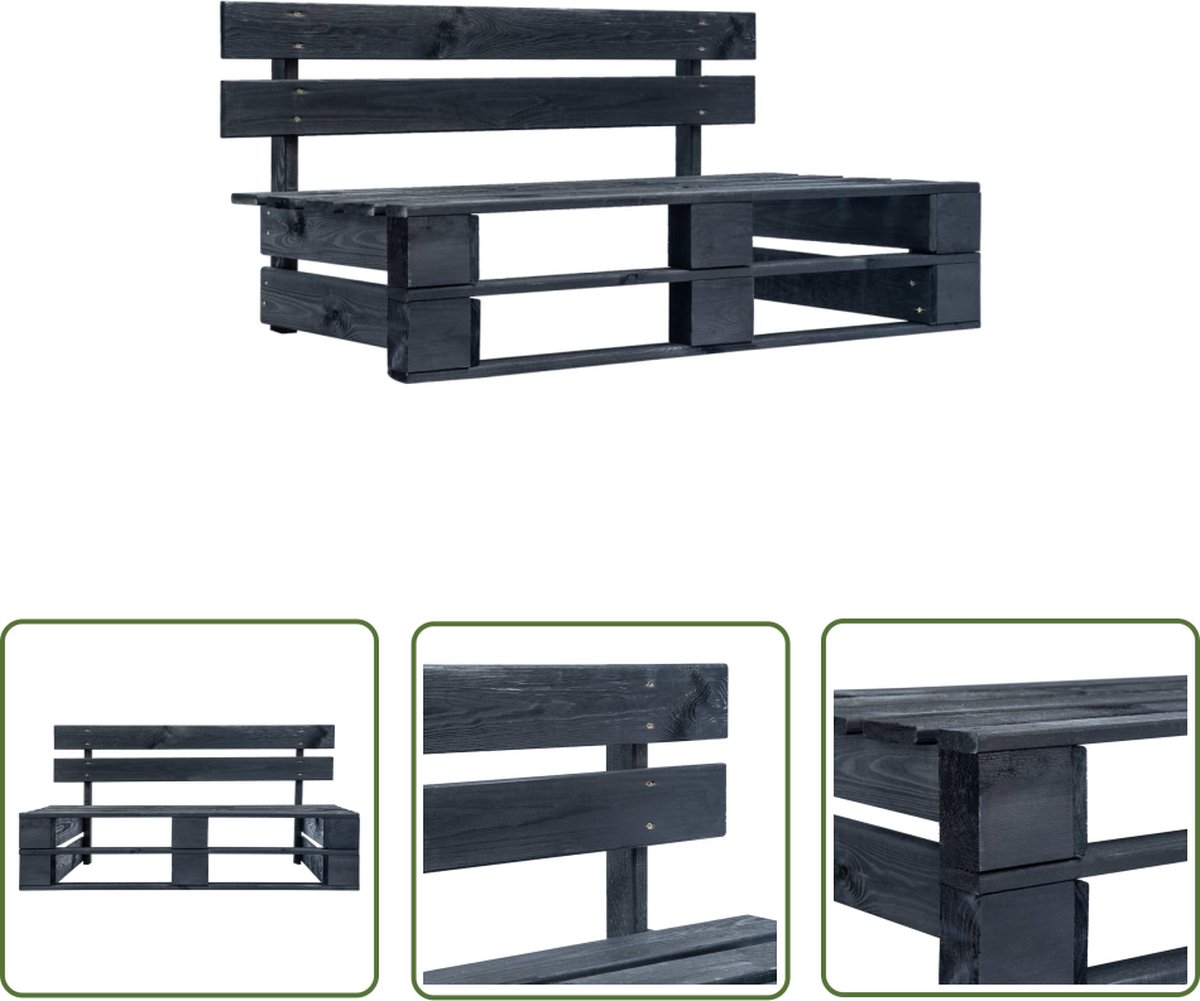 Tuinbank van zwart pallet hout in buitenomgeving - The Living Store - Palletbank met zwarte houten bank.
