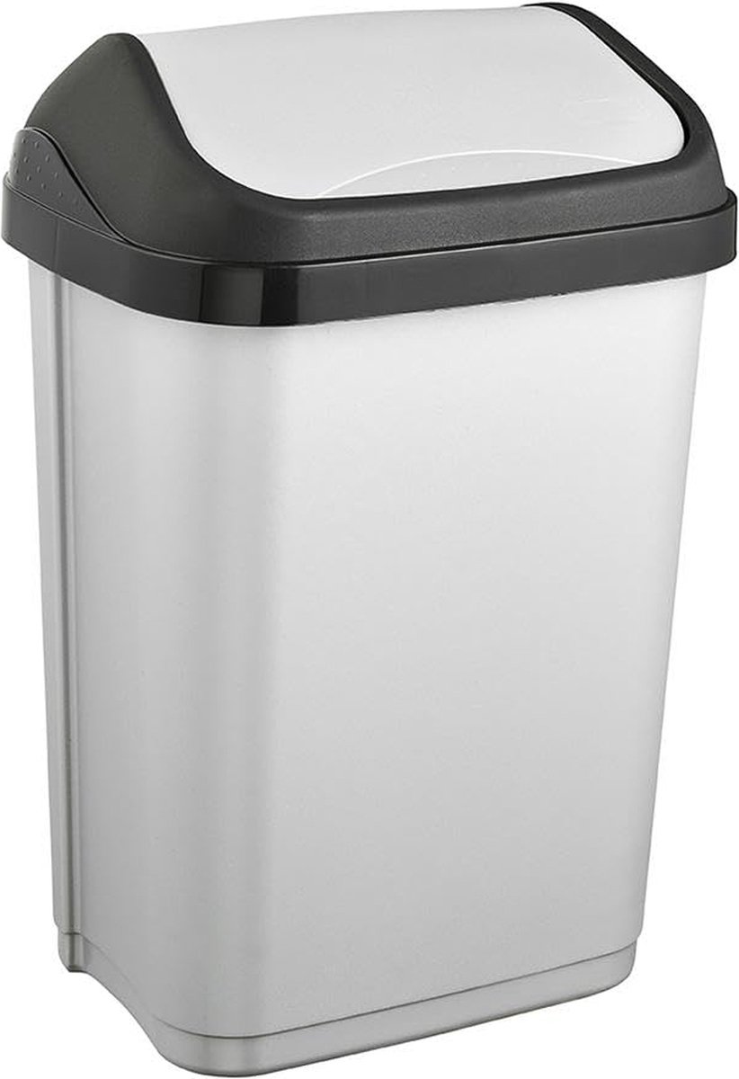 Goedkoopste JGS ® Praktische Zwenkdeksel Vuilnisemmer 10 Liter in Stijlvolle Zilver en Antraciet Kleuren