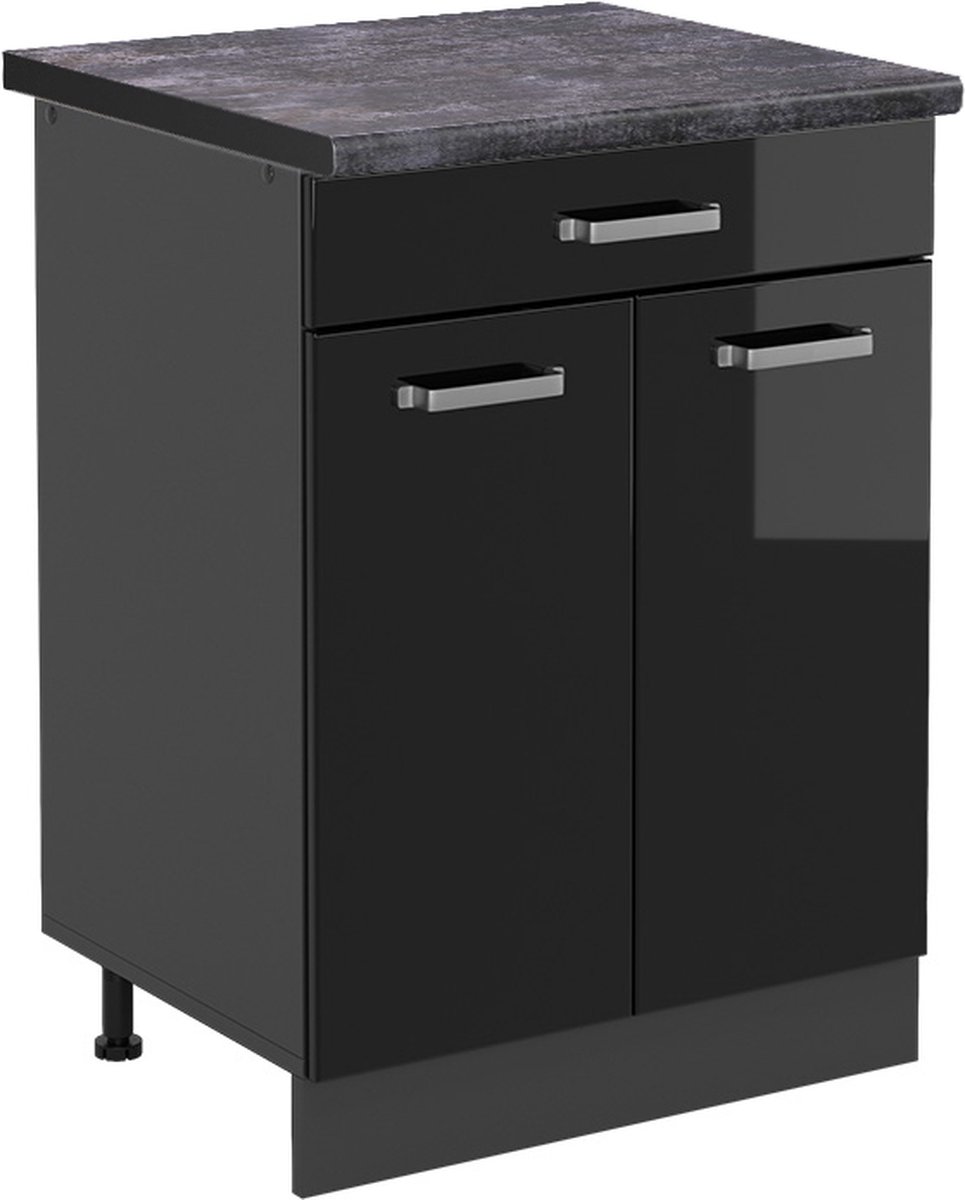 Vicco R-Line Keukenonderkast – 60 cm, AP Antraciet Zwart hoogglans Zwart hoogglans/Antraciet