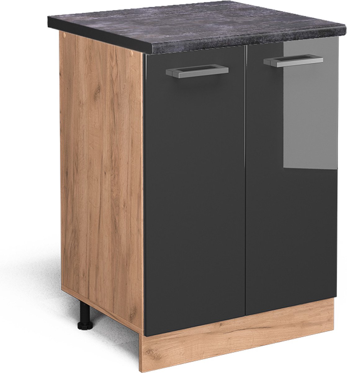 Vicco R-Line Keukenonderkast – 60 cm, WB Antraciet Antraciet Hoogglans Antraciet Hoogglans/Goudkleurig Eiken