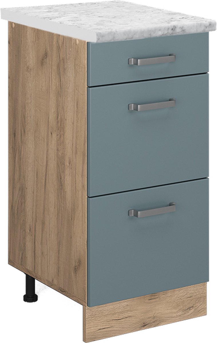 Vicco R-Line Keukenonderkast – 40 cm WB Marmer Blauw-grijs Blauw-grijs/Goudkleurig Eiken