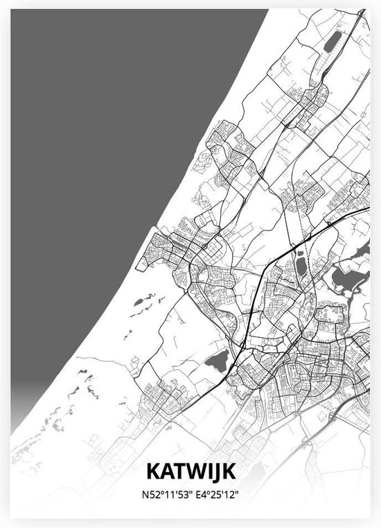 Katwijk plattegrond - A3 poster - Zwart witte stijl