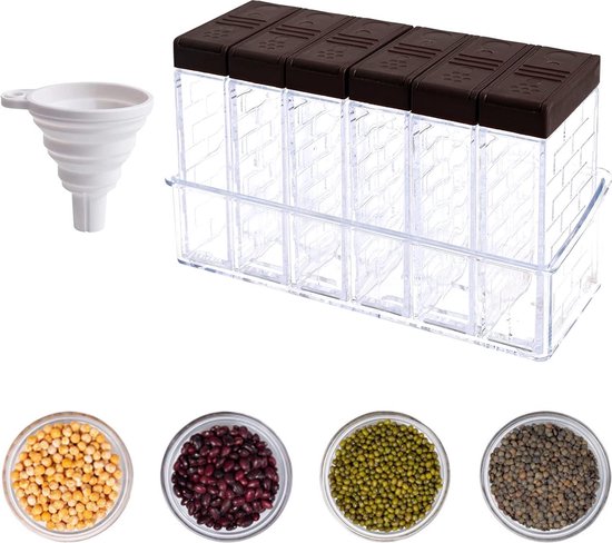 Set Van 6 Kruidendozen Kunststof, Transparante Kruidenpotjes Met Dienblad Bpa Vrije Kunststof Campingkruidendoos Keuken Zout En Peperstrooier Voor Het Bewaren 591171956