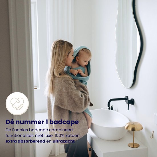 Funnies Badcape Blush 100x100 cm - 100% Katoenen Badstof - Zachte en Absorberende Baby Badcape - Handdoek met Capuchon - Grote Omslagdoek - Dikke Badstof - Voor na het Badderen - Makkelijk Wasbaar en Geschikt voor Gevoelige Huid van Funnies. — afbeelding 3