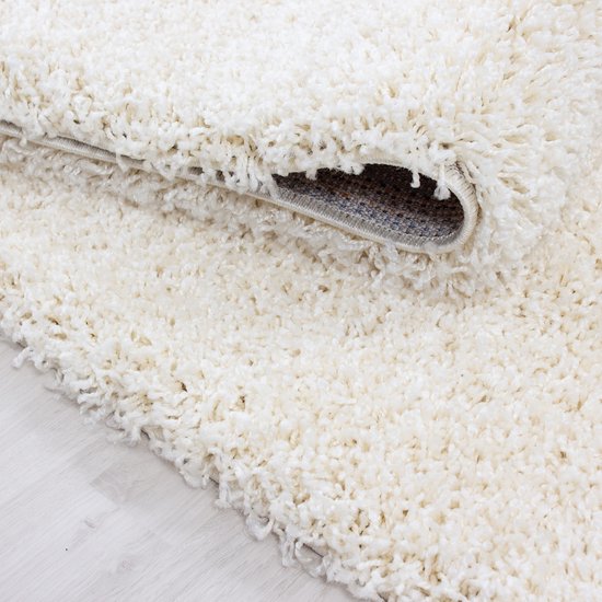 Tapis rond à poils longs | Tapis | Shaggy | La vie | Crème | 80x80 centimètres