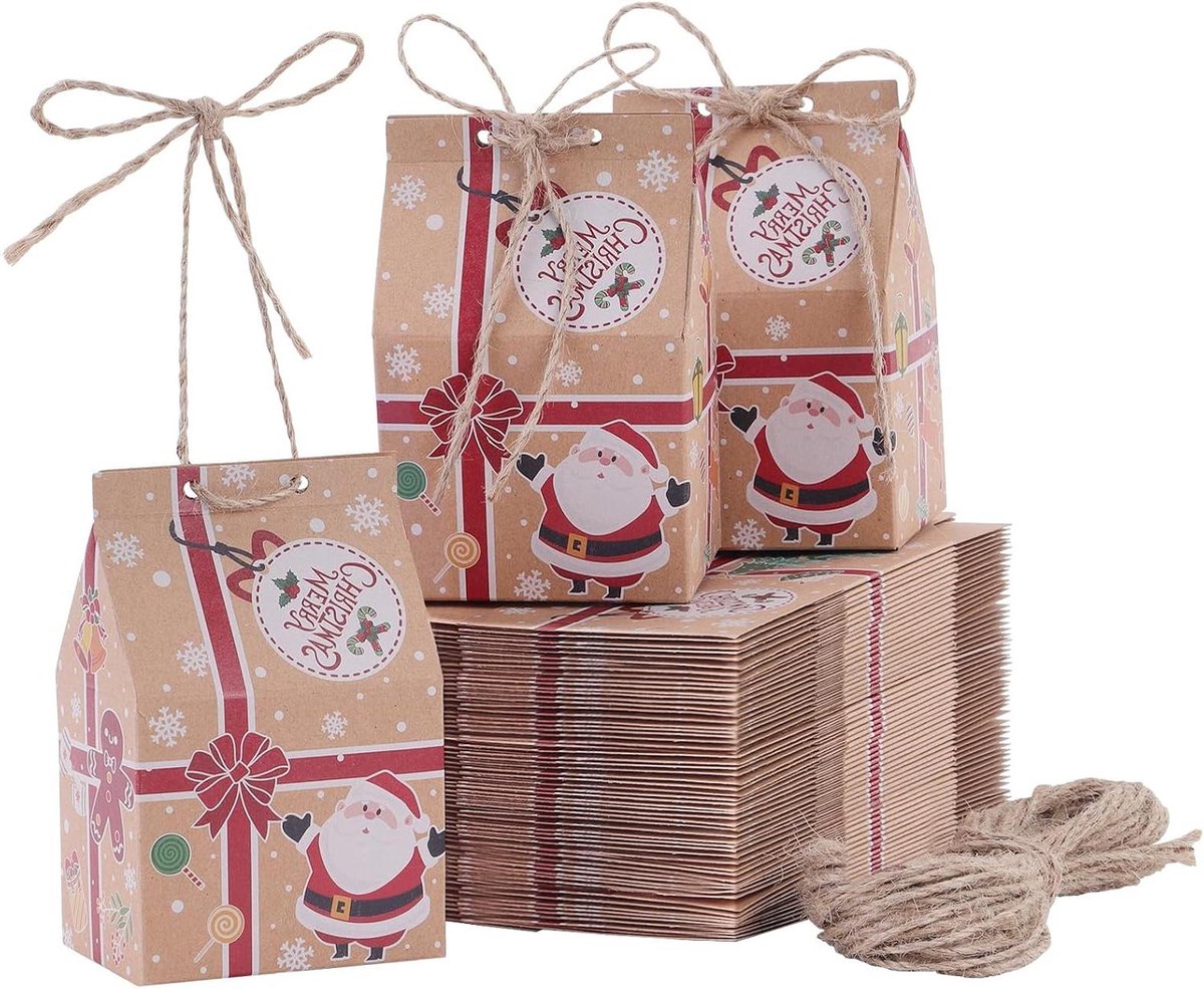Kerstfeest Geschenkdozen - 50 STKS Kraftpapier Snoepdozen - Xmas Party Gunst Tassen - Nieuwigheid Geschenkverpakking Decor - Kinderen Meisjes Jongens Kerstfeest Decoraties