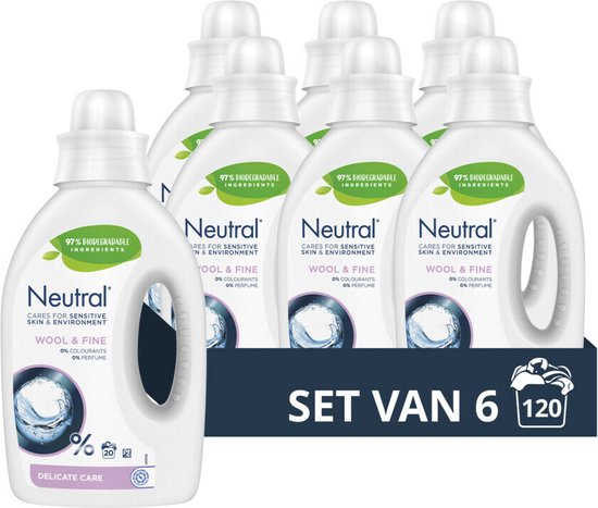 Neutral - Vloeibaar Wasmiddel Wol & Fijn 20 Wasbeurten - 6 x 1 liter - Voordeelverpakking