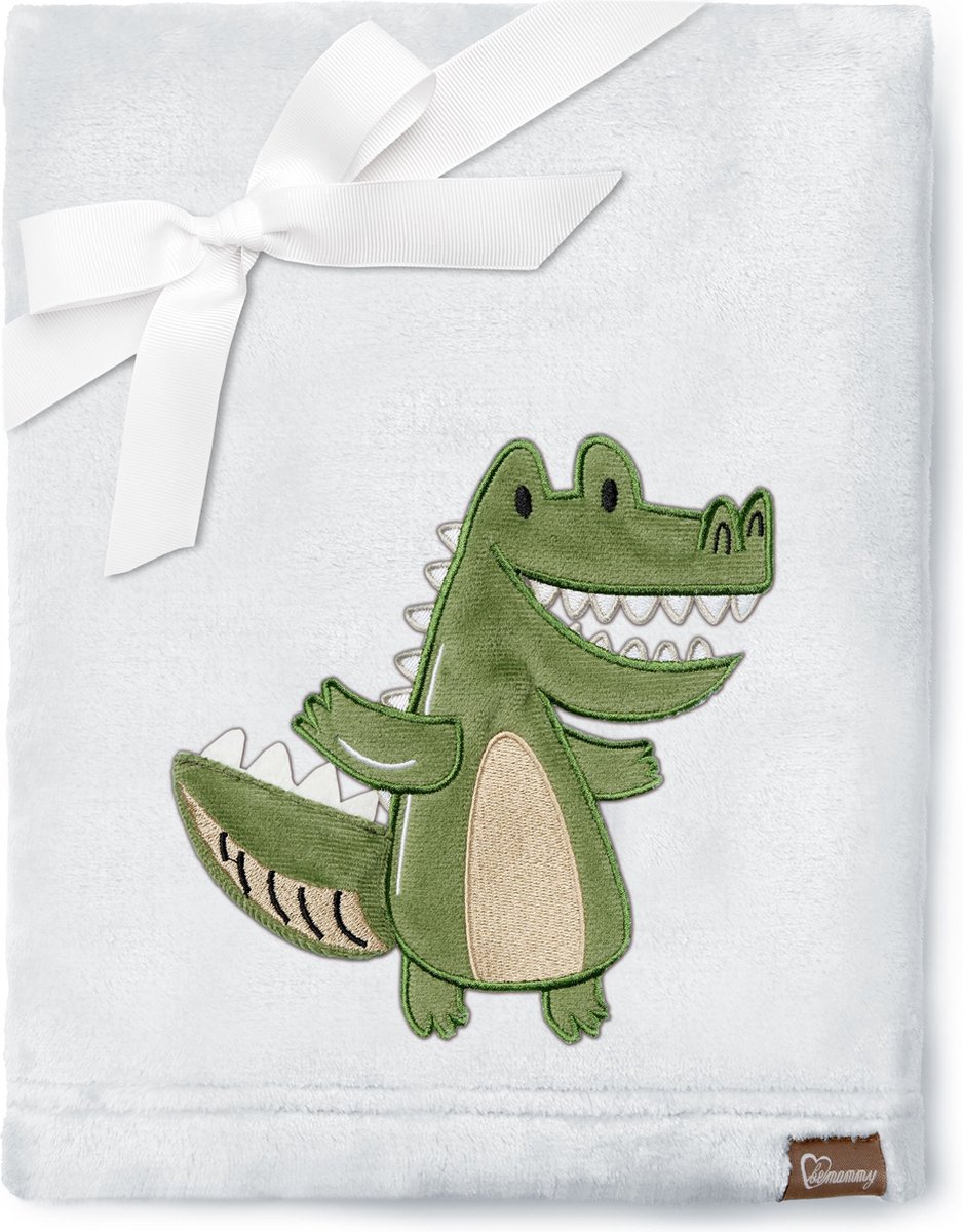 Be Mammy Babydeken - Dekbed - Kinderdeken - Wiegdeken - Dekentje Baby - 76 x 102 cm - Lichtgrijs - Krokodil - BE-BE20-168-BBL