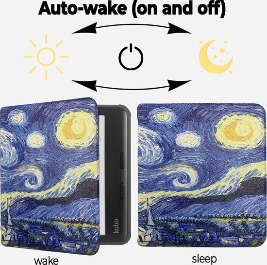 Lunso Geschikt voor Kobo Libra Colour hoes (7 inch) - sleepcover - Van Gogh Sterrennacht van Merkloos — afbeelding 4