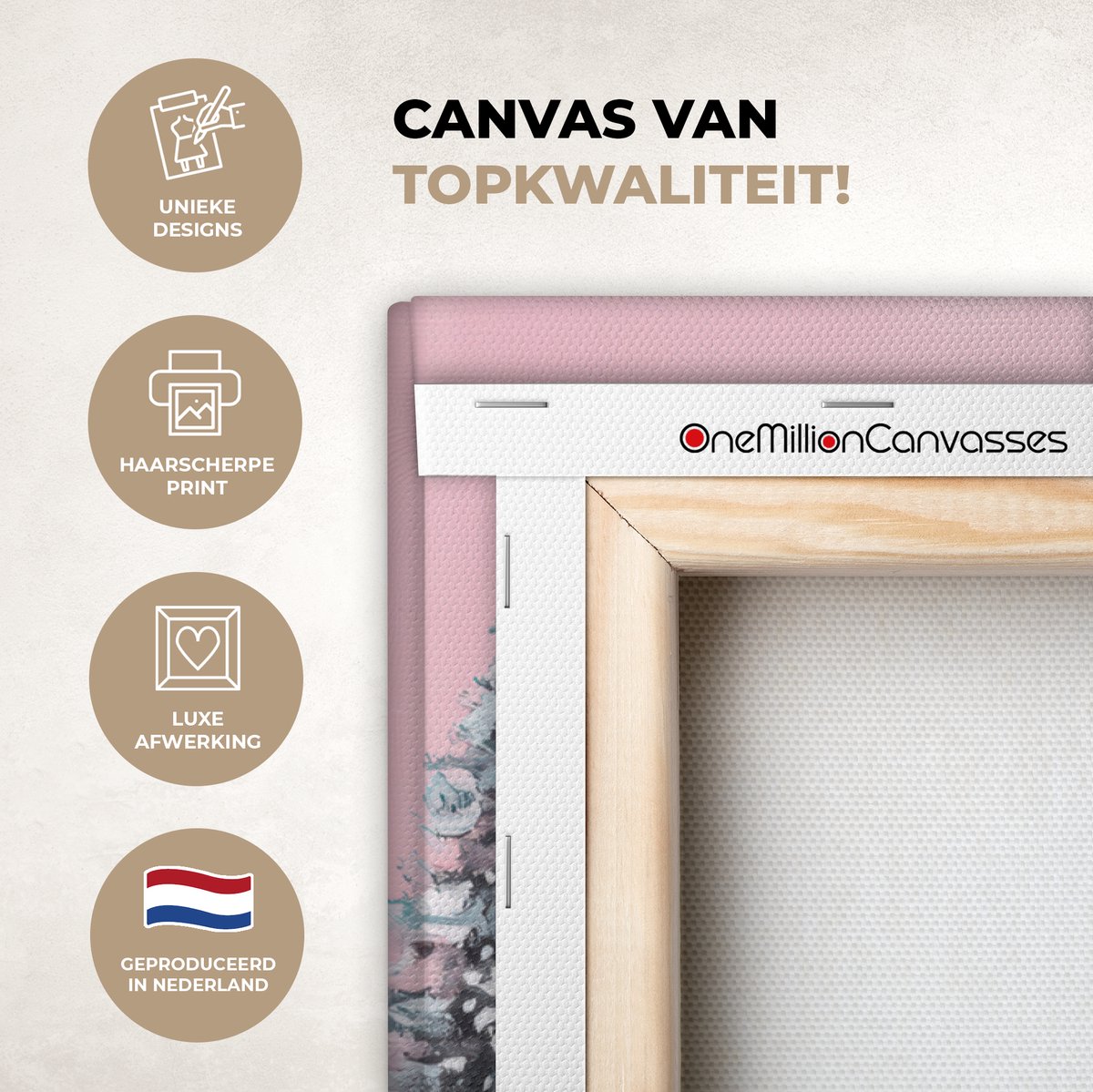 Canvas schilderij 60x90 cm - Wanddecoratie Kerstdorp - Roze - Winter - Sneeuw - Huizen - Muurdecoratie woonkamer - Slaapkamer decoratie - Kamer accessoires - Schilderijen op canvas - Kerstdecoratie voor binnen - Kerstversiering - Kerstmis versiering – foto 5