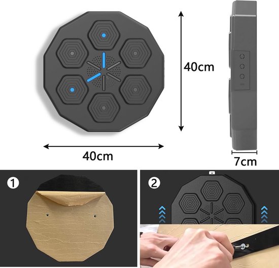 Muziek Bluetooth Boxing Machine, elektronische muziekbox met led, USB-oplaadbare boksmachine, decompressie voor kinderen en volwassenen, versnelt de hand- oogreactie en coördinatie, zwart
