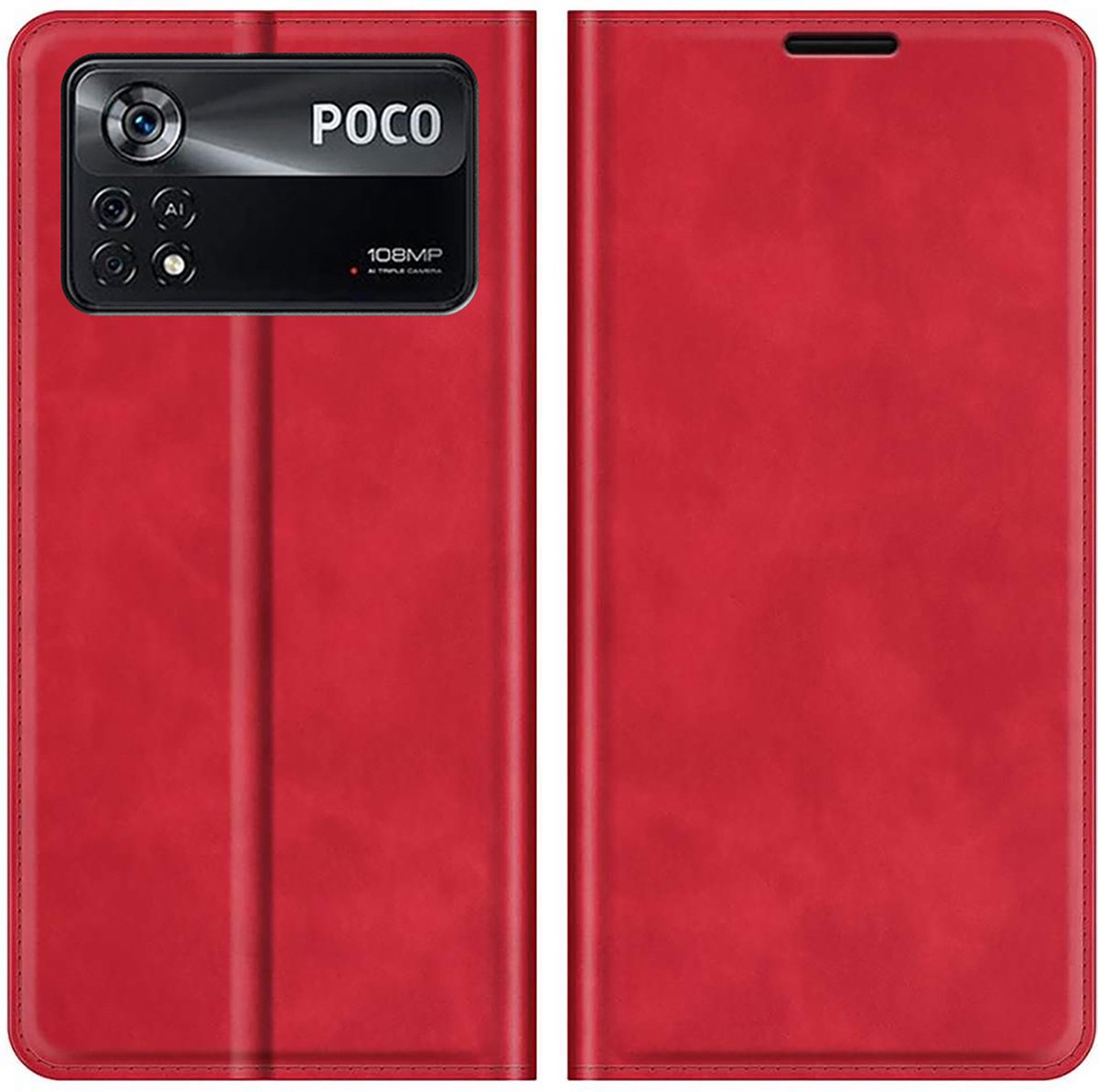 Cazy hoesje geschikt voor Poco X4 Pro - Hoesje met Pasjeshouder - Luxe Book Case - Rood