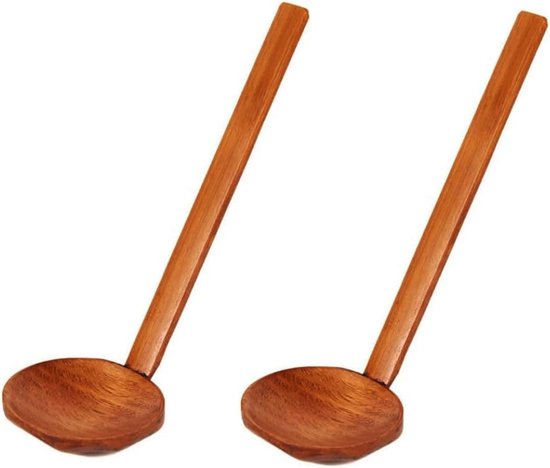 6 Stuks Houten Soeplepels - 33 Cm Lang, Beuken- En Hemuhout, Natuurlijke Lak, Voor Roeren En Serveren