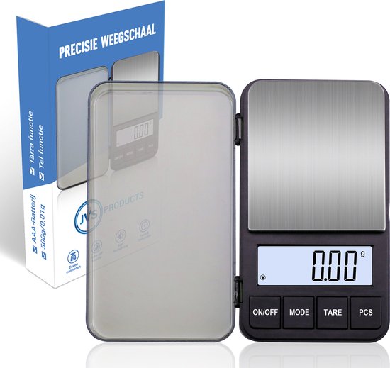 Precisie Weegschaal - 0,01 gram tot 500 gram - Keukenweegschaal - Digitaal LED-Scherm - Tarra- en Telfunctie - Inclusief Batterijen - Milligram Weegschaal - Zwart/Zilver