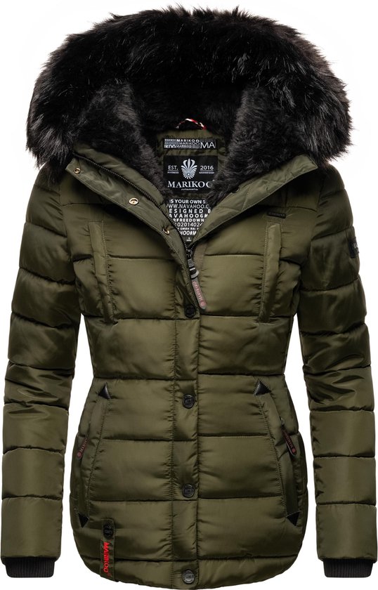 Chaud et Confortable Marikoo Lotusbluete - Veste d'hiver Femme - Adulte - Col Amovible - Olive - S