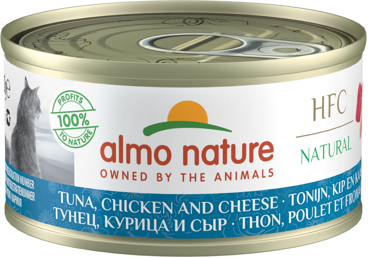 Almo Nature HFC Natural Kattenvoer Nat Blikje Tonijn&Kip&Kaas 70 gr