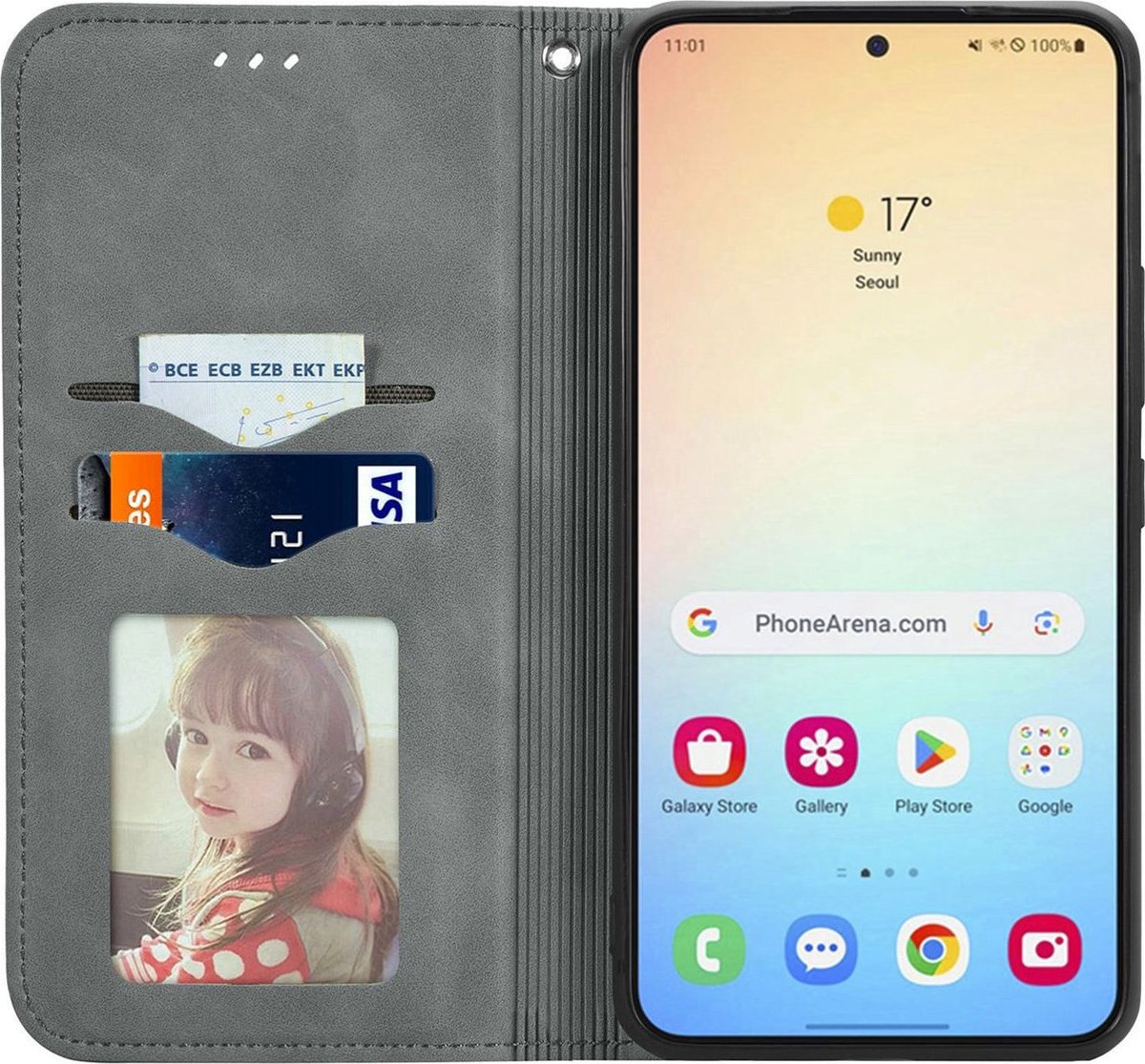 Mobigear Telefoonhoesje geschikt voor Samsung Galaxy S25 Plus Hoesje | Mobigear Retro Slim Bookcase Portemonnee | Pasjeshouder voor 2 Pasjes | Telefoonhoesje voor Pinpas / OV Kaart / Rijbewijs - Grijs