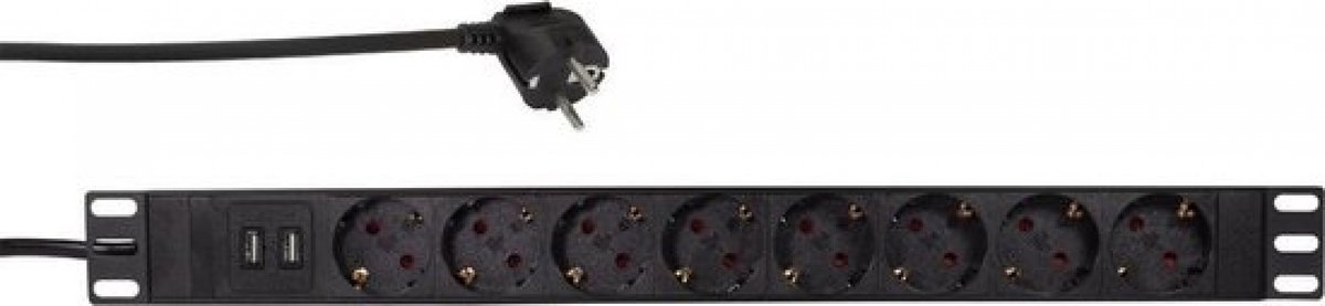 LogiLink PDU8C02 Overspanningsbeveiliging 8 AC-uitgang(en) 230 V +2x USB  2 m Zwart