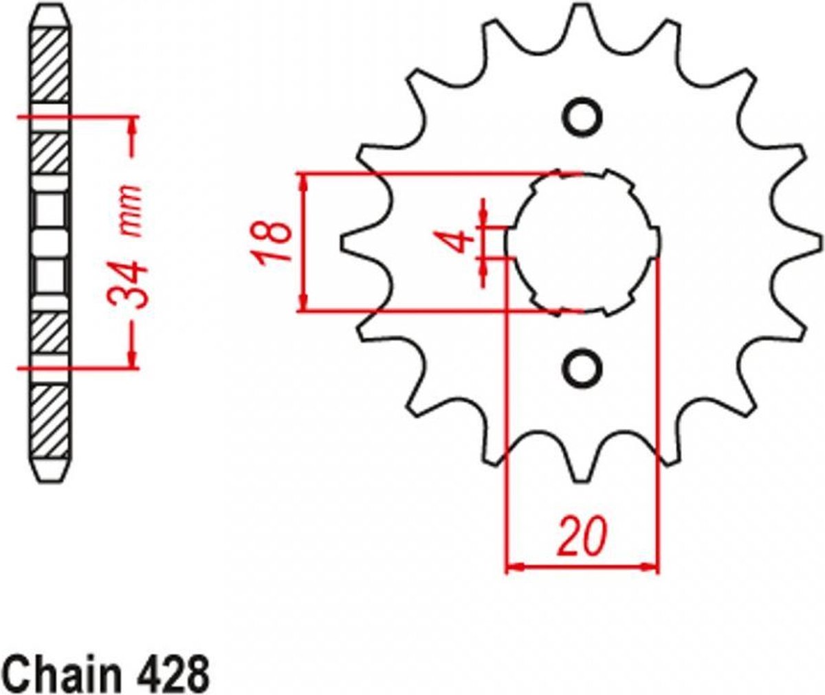 versnellingsbak tandwiel jt tandwielen voor motor honda 125 nx transcity 1989 tot 1998 jtf259.15 / 15 tanden spoed 428 type 259 nieuw