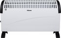 Witte Tristar convector kachel met zwarte accenten, ventilatierooster en twee zwarte pootjes.