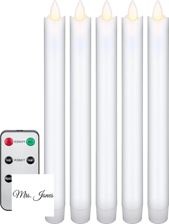 FREEPOWER 6 witte led-staafkaarsen met timerfunctie, afstandsbediening, flikkeren, vlamloze kaarsen, warmwit, dimbaar, werkt op batterijen, tafelkaarsen, decoratie voor Kerstmis familie, 2 x 21cm