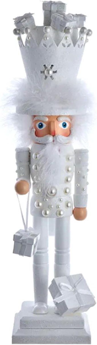 Grote Witte Koning Notenkraker met Geschenken Decoratie 45 cm