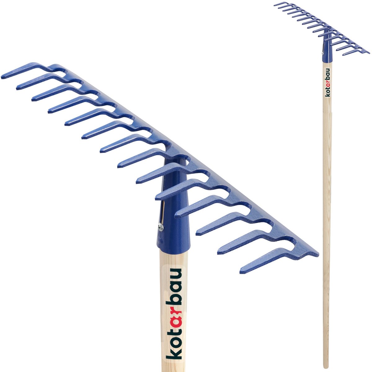 KOTARBAU® Tuinhark, Bladhark, Staal, 38 cm, Marineblauw, met Houten Steel, 142 cm, 14 Tanden, voor Gazon, Stevige Hark, Metalen Hark, Ergonomisch Tuingereedschap