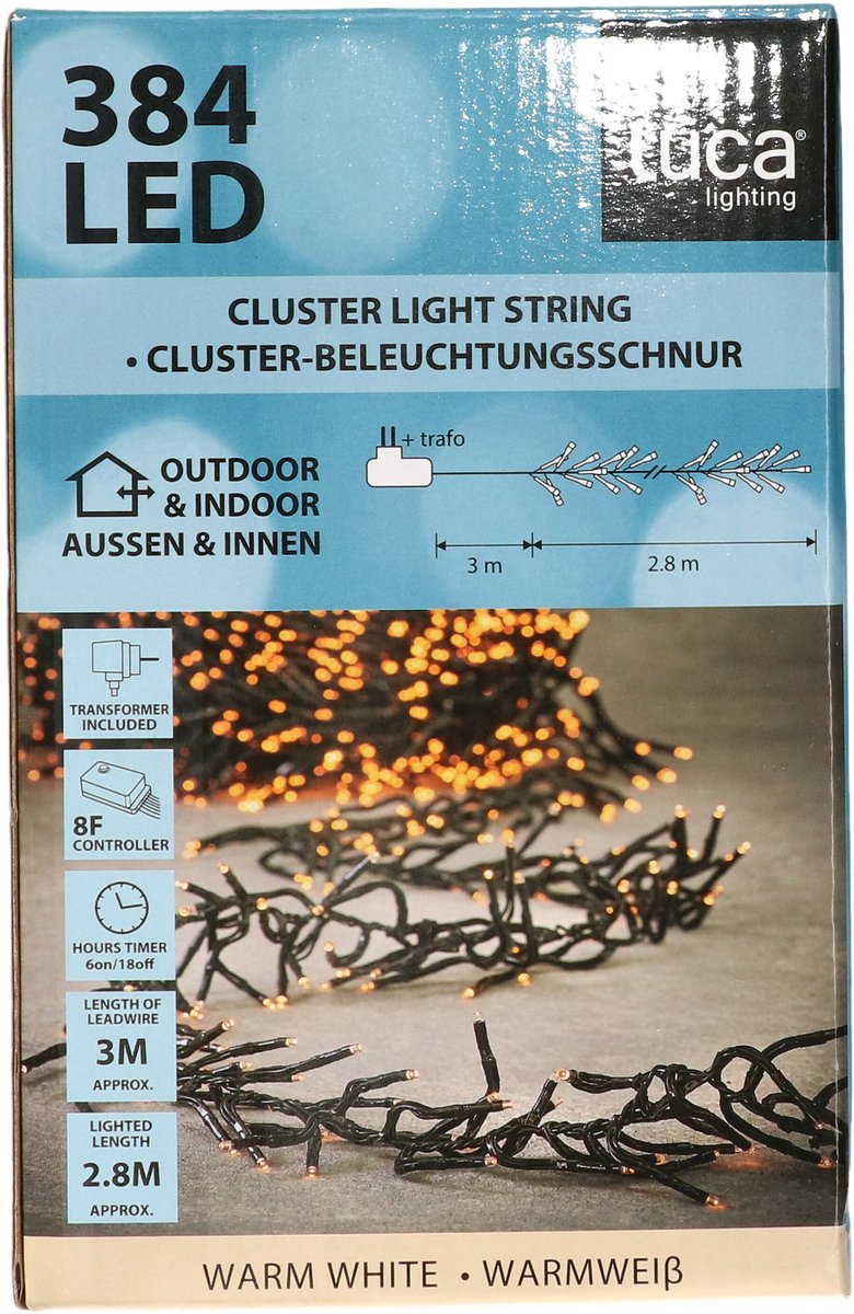 Luca Lighting Clusterverlichting - 384 led lampjes - warm wit - 280 cm - timer functie - kerstverlichting - clusterlichtjes