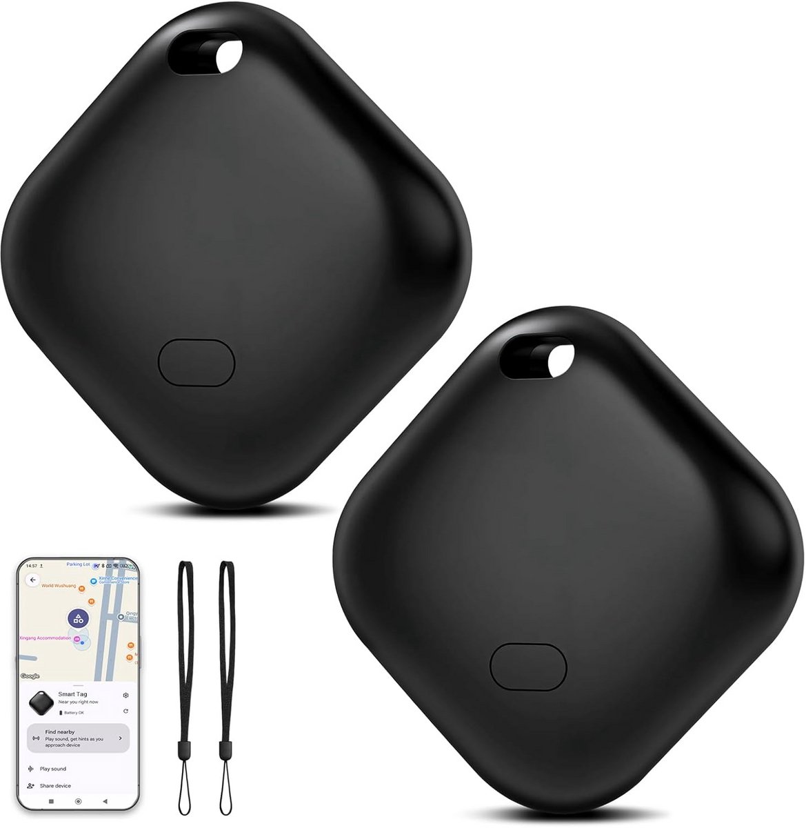 GPS Tracker voor Android: Sleutelvinder en Koffer Tag voor Vind Mijn App - 2 Stuks