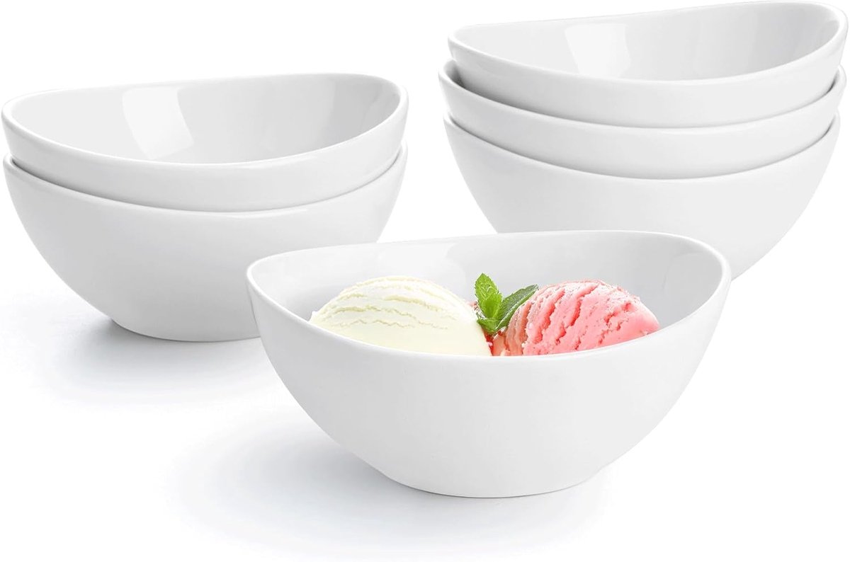 Set van 6 Porseleinen Kommetjes - 300 ml voor Dessert, IJs of Bijgerechten - Wit