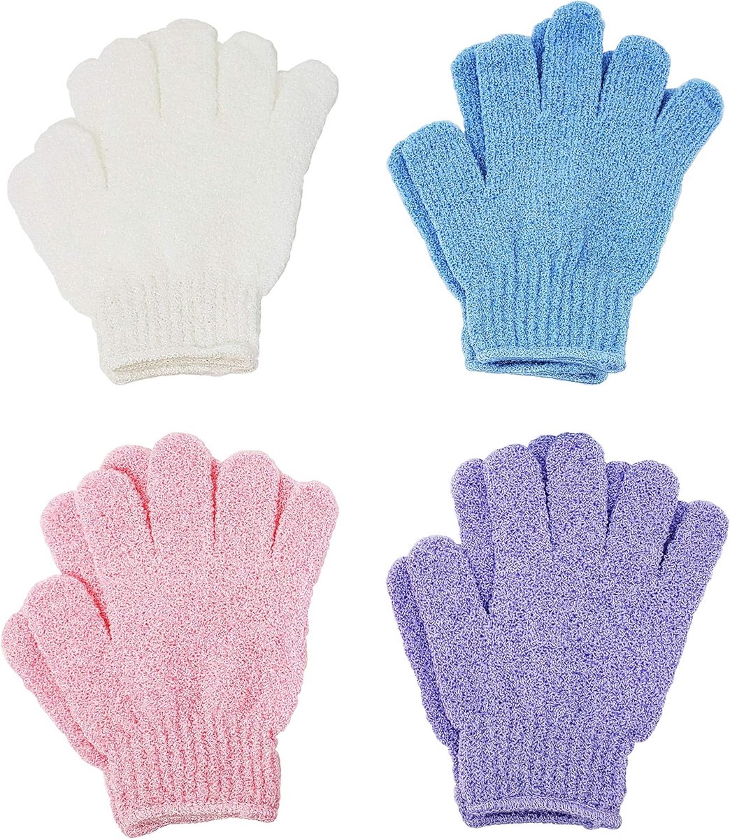 4 Paar Exfoliërende Douchewanten voor Huid Scrubben en Massage