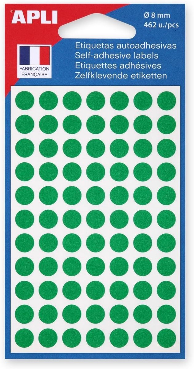 462 Ronde Groene Waarschuwingsstickers (Ø 8 mm) - Etiketten op Vel