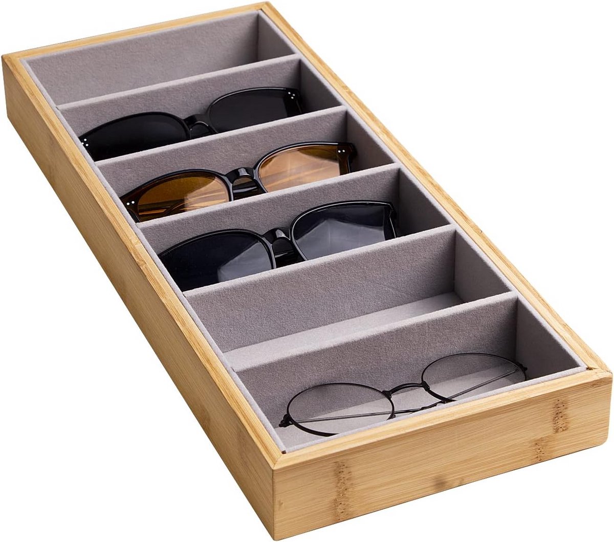 Houten brillendoos met lade voor brillen en zonnebrillen