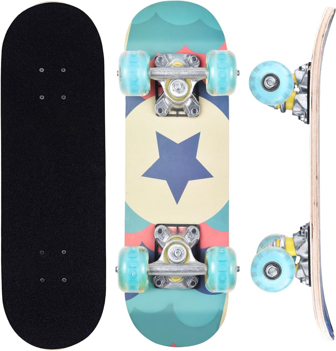 Complete Skateboard voor Beginners en Tieners 17 inch Double Kick met Lichtgevende Wielen Multicolor