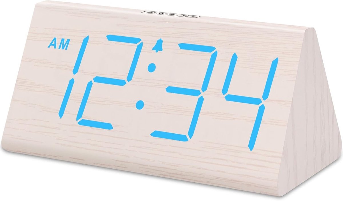 Digitale Houten Wekker met Grote Cijfers, USB-poort en Instelbaar Alarm