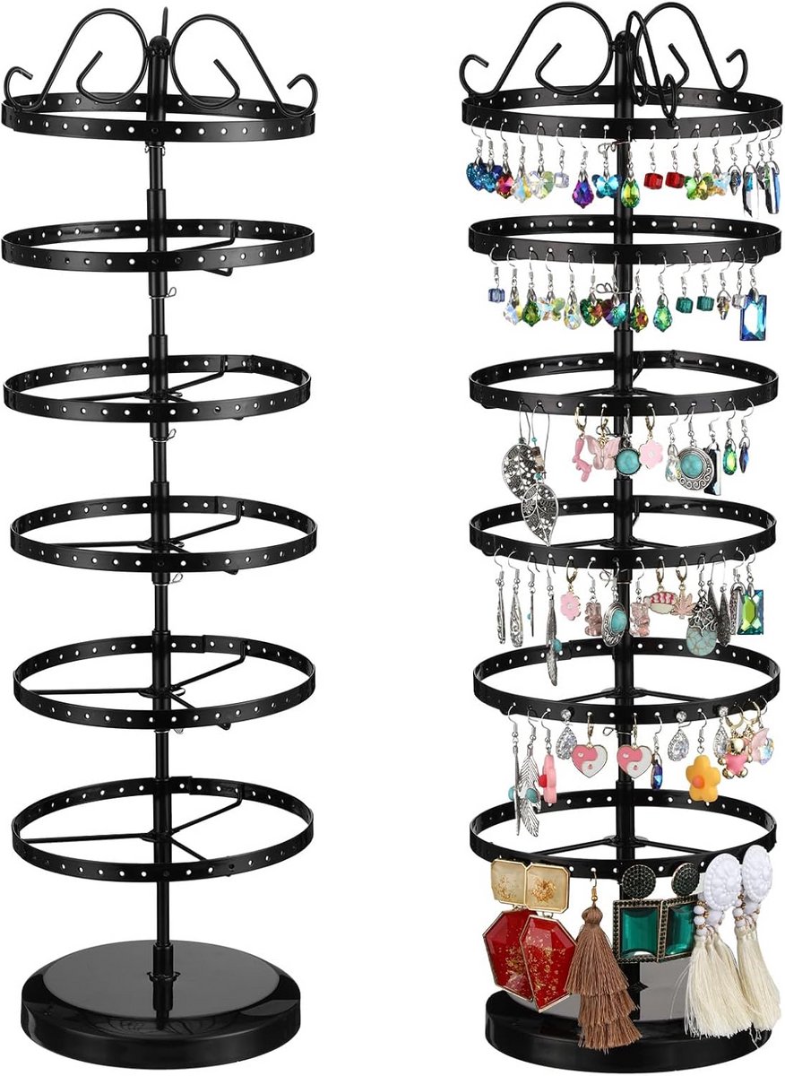 2x 6-Laags Metalen Draaibare Oorbelhouder Organizer - Verstelbare Sieraden Standaard voor 264 Oorbellen