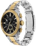 Gouden en zilverkleurig Fossil horloge met zwarte wijzerplaat.