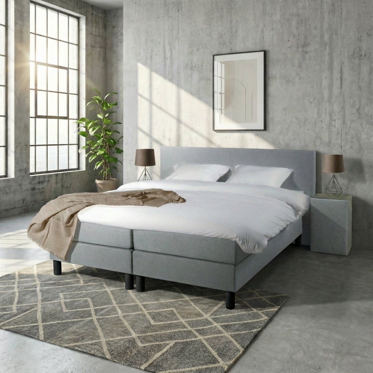 Mörgenn Boxspring Comforta - Pocketvering - Lichtgrijs - 160x200 cm - Inclusief Dekbed en Kussens