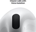 Gros plan d'un écouteur blanc avec un détail de maille noire. Appels plus clairs avec isolation vocale.