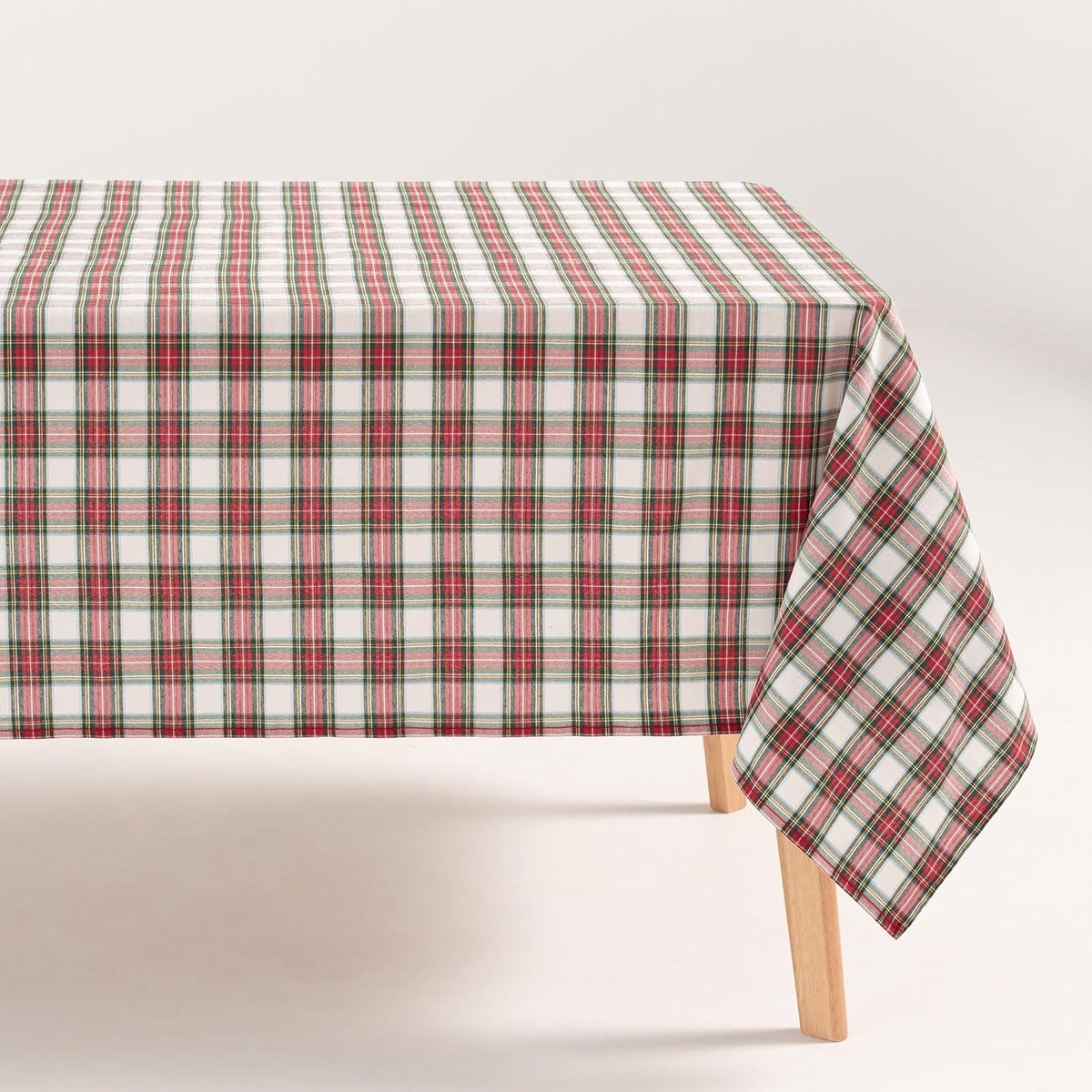 Kerst Tafelkleed Vierkant Rood Wit Geruit met Goudkleurig Garen - 140x140 cm