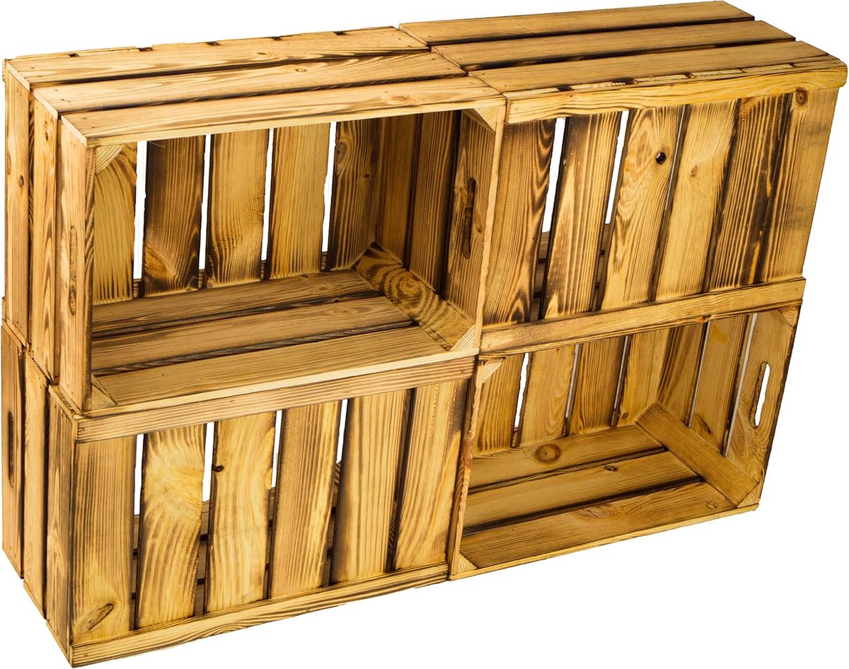 Set van 4 Houten Fruitkisten voor Opslag en Decoratie, Ideaal als Wijnkist