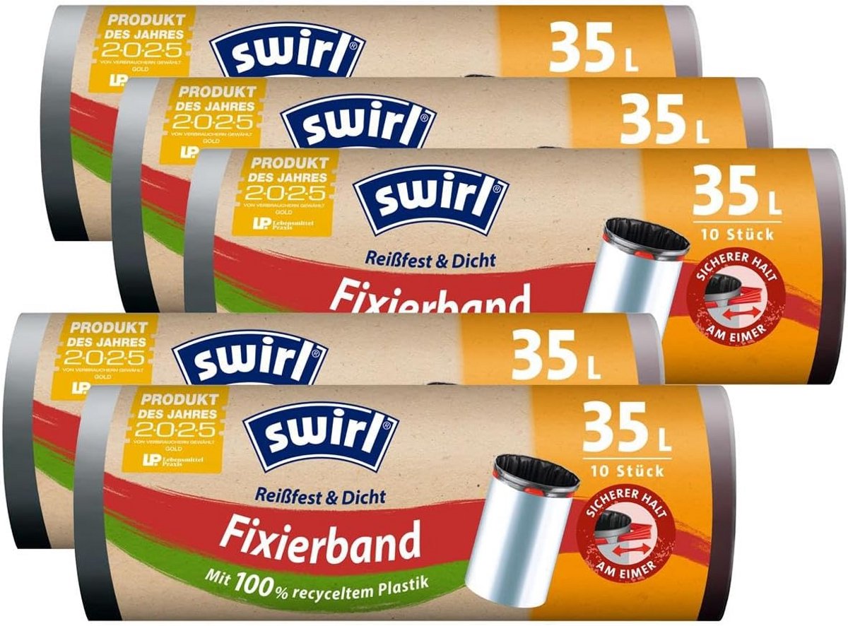 Vuilniszakken 35L met Fixeerband - Set van 5 Rollen (10 stuks p/rol)