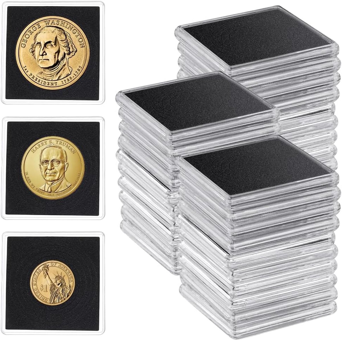 40x Muntcassette Rond - Acryl Houders voor Munten Verzamelaars - Druk- en Snapsluiting