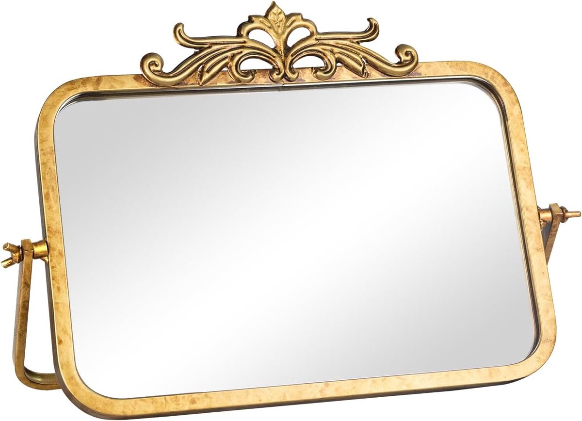 Vintage Kaptafelspiegel Antiek Goud - Verstelbare Make-up Spiegel Rechthoekig Metaal